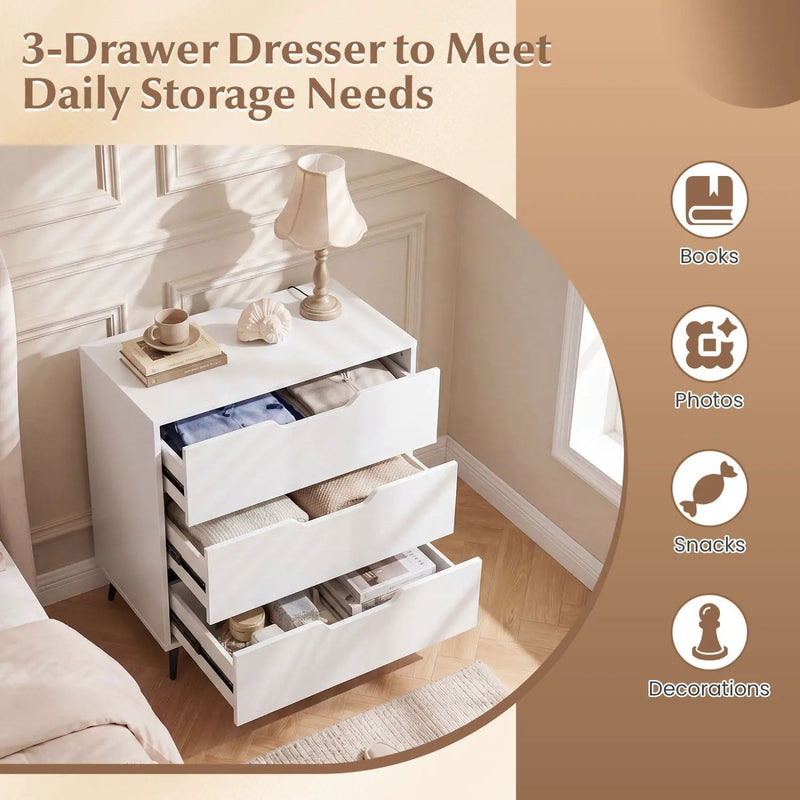 3-Drawer Wooden Dresser with Metal Legs - Rustic Farmhouse by DirectDeals