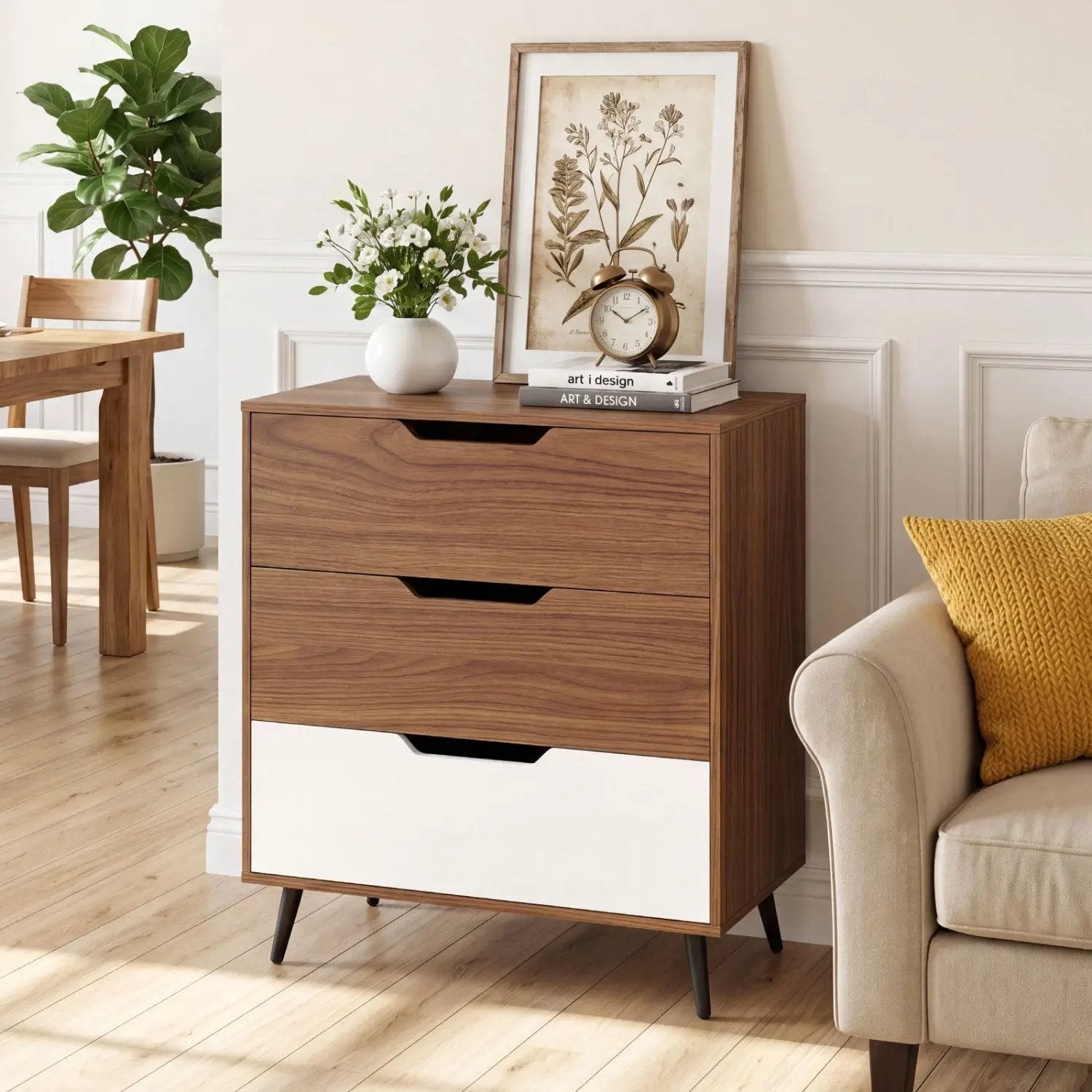 3-Drawer Wooden Dresser with Metal Legs - Rustic Farmhouse by DirectDeals
