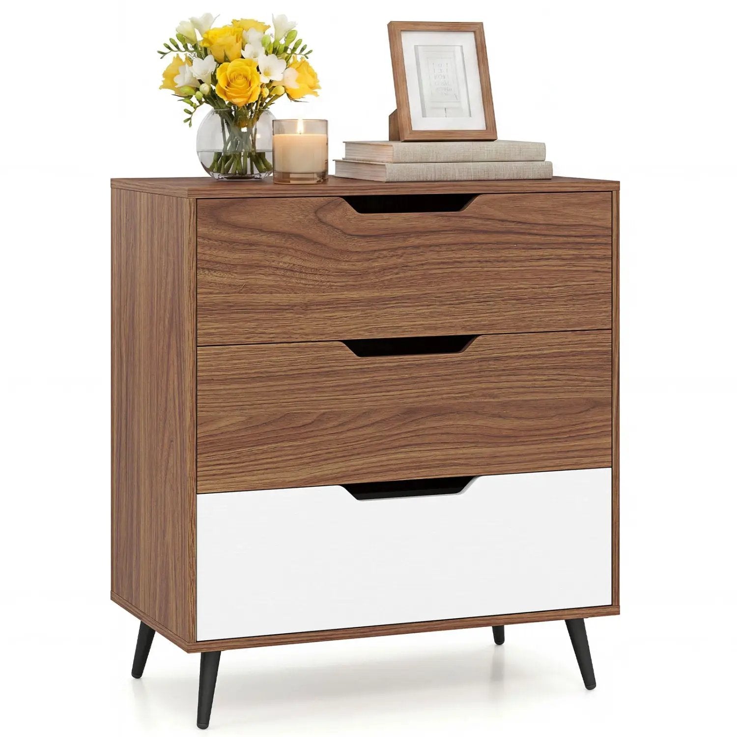 3-Drawer Wooden Dresser with Metal Legs - Rustic Farmhouse by DirectDeals