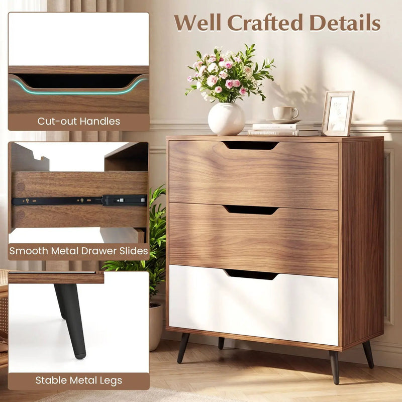 3-Drawer Wooden Dresser with Metal Legs - Rustic Farmhouse by DirectDeals