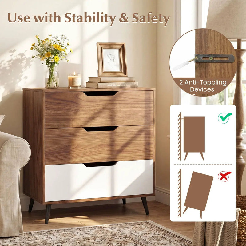3-Drawer Wooden Dresser with Metal Legs - Rustic Farmhouse by DirectDeals