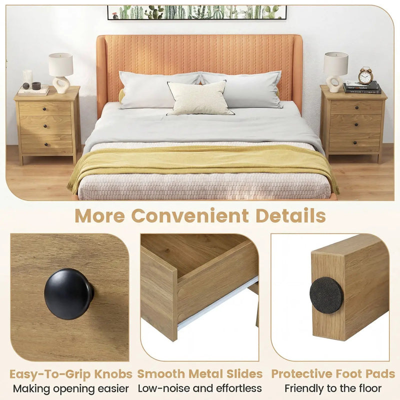 3-Drawer Wooden Nightstand with Metal Slides by DirectDeals