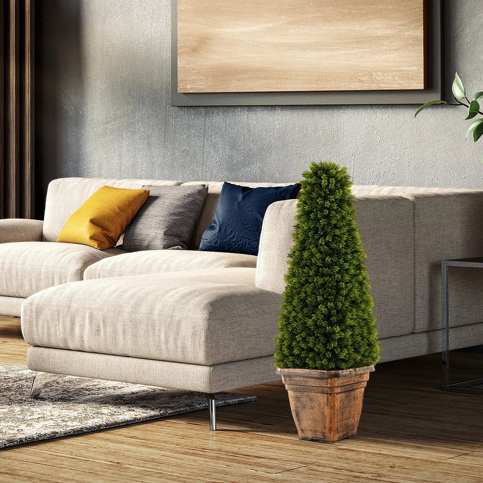 3 Feet Artificial Boxwood Topiary Tree with Cement Flowerpot-Green by DirectDeals