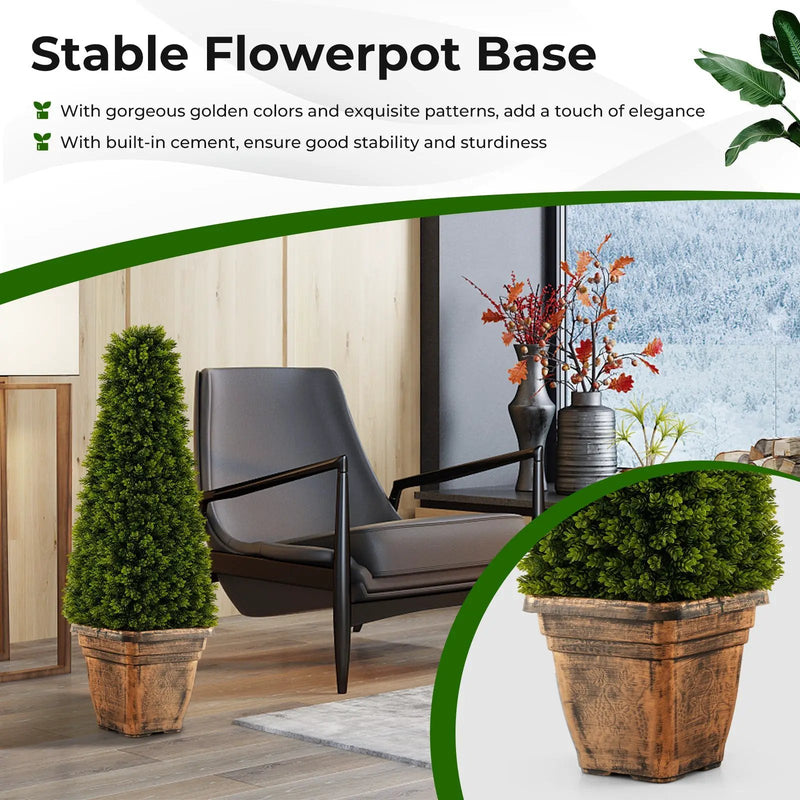 3 Feet Artificial Boxwood Topiary Tree with Cement Flowerpot-Green by DirectDeals