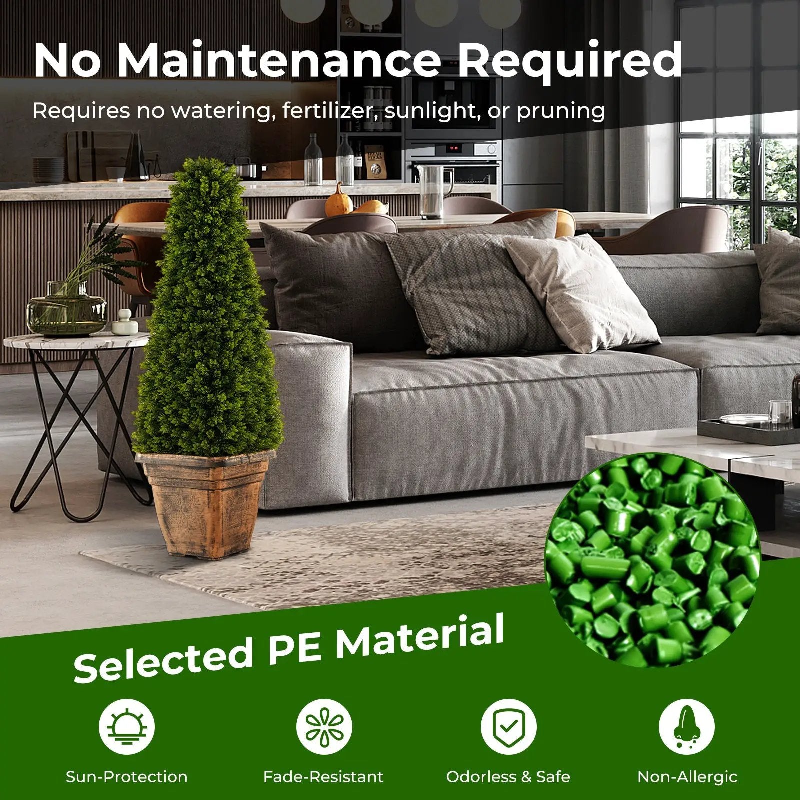 3 Feet Artificial Boxwood Topiary Tree with Cement Flowerpot-Green by DirectDeals