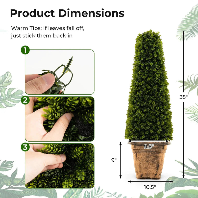 3 Feet Artificial Boxwood Topiary Tree with Cement Flowerpot-Green by DirectDeals