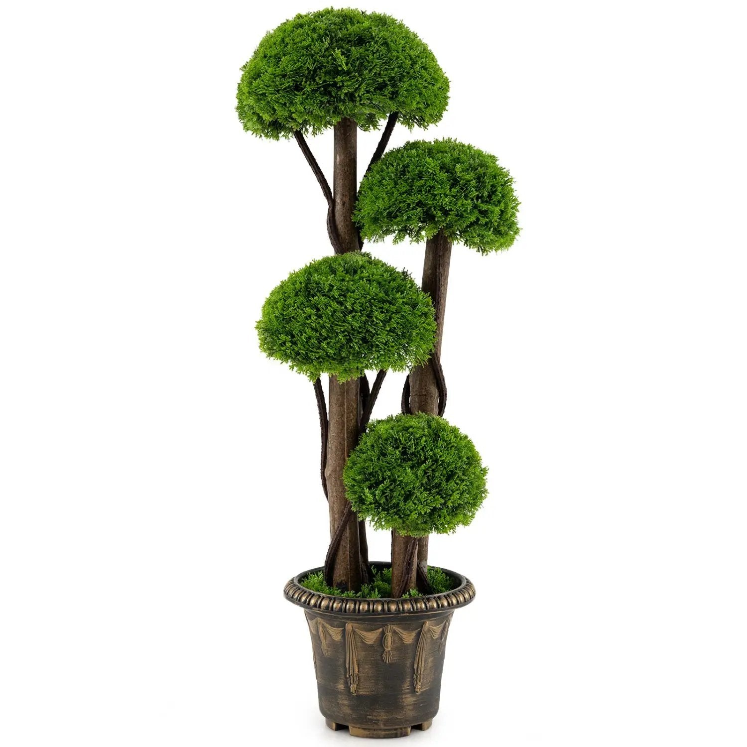 3 FT Artificial Cypress Topiary Tree Realistic Greenery Plant with Spiral Vines and Real Wood Trunks by DirectDeals