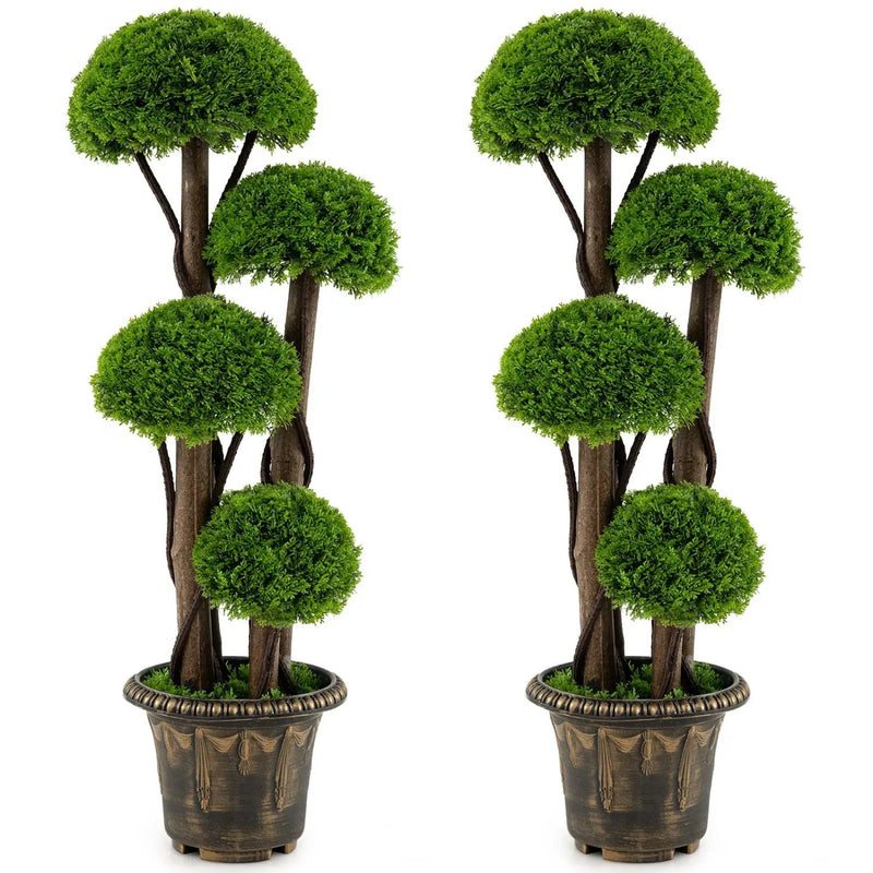 3 FT Artificial Cypress Topiary Tree Set of 2 Realistic Greenery Plant with Spiral Vines by DirectDeals