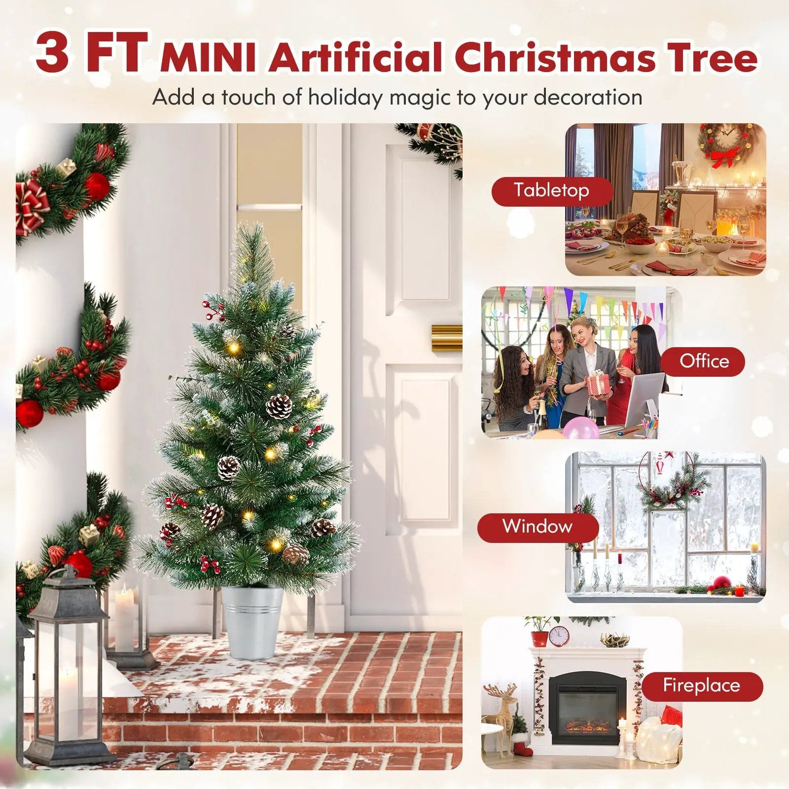 3 FT Battery-Operated Tabletop Holiday Decoration with 81 PVC and Pine Needles by DirectDeals