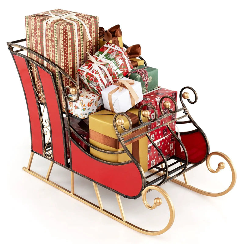 3 FT Christmas Metal Sleigh Decoration Santa Sleigh with 2-Tier Storage Shelf by DirectDeals