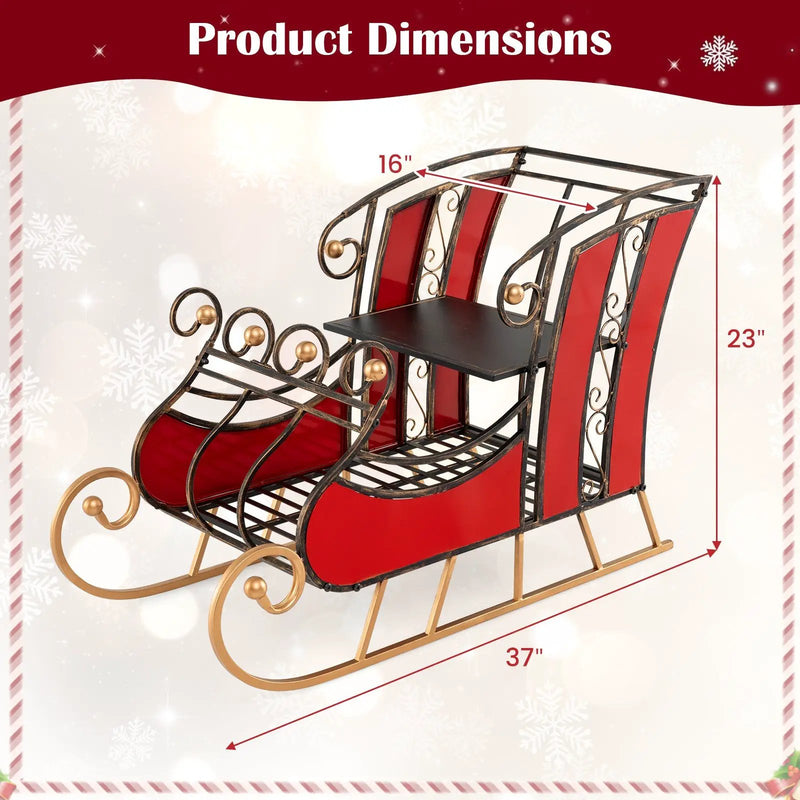 3 FT Christmas Metal Sleigh Decoration Santa Sleigh with 2-Tier Storage Shelf by DirectDeals