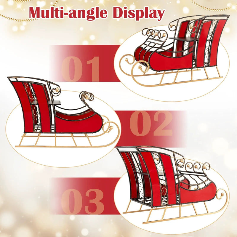 3 FT Christmas Metal Sleigh Decoration Santa Sleigh with 2-Tier Storage Shelf by DirectDeals