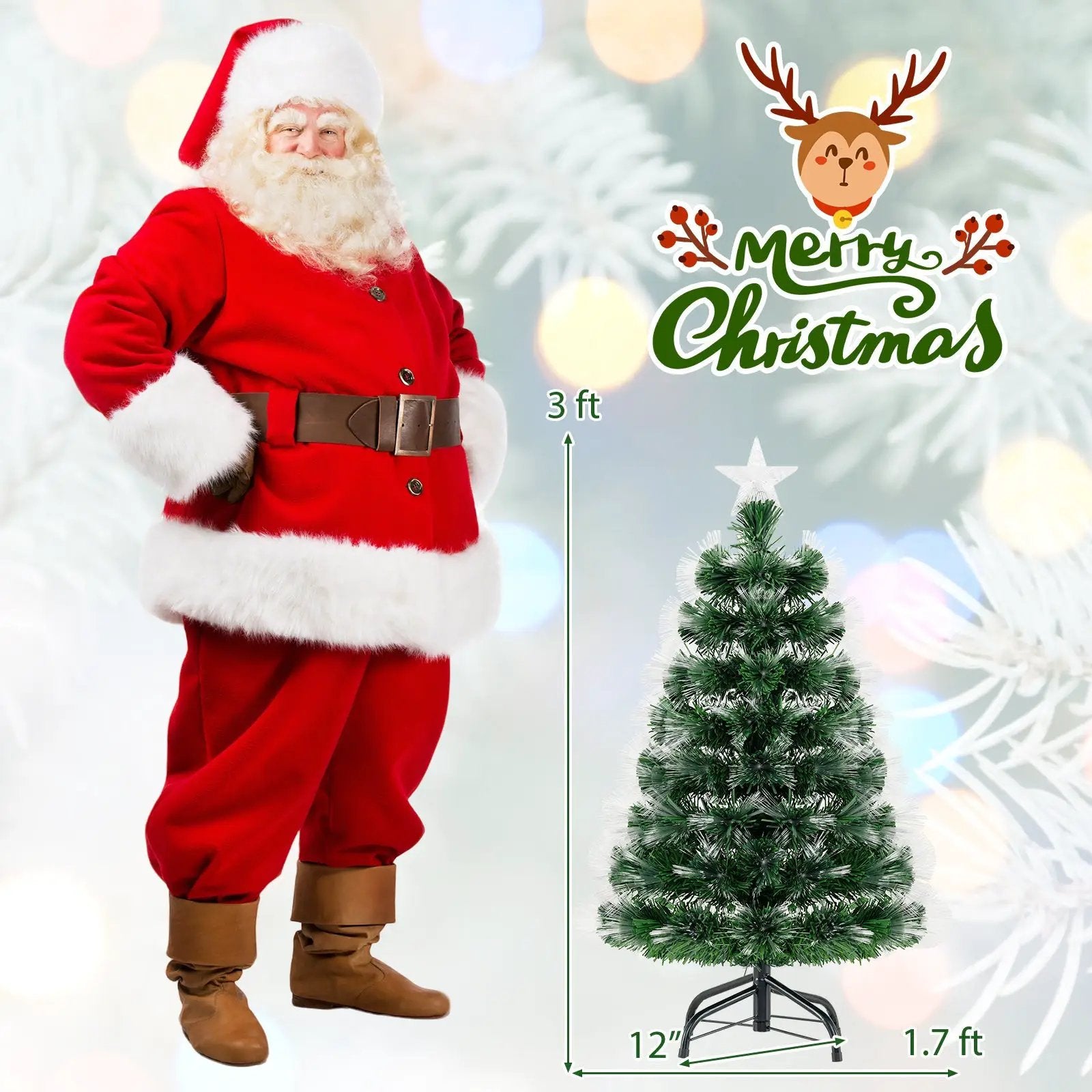 3 Feet Fiber Optic Christmas Tree with Branch Tips and Topper Star by DirectDeals