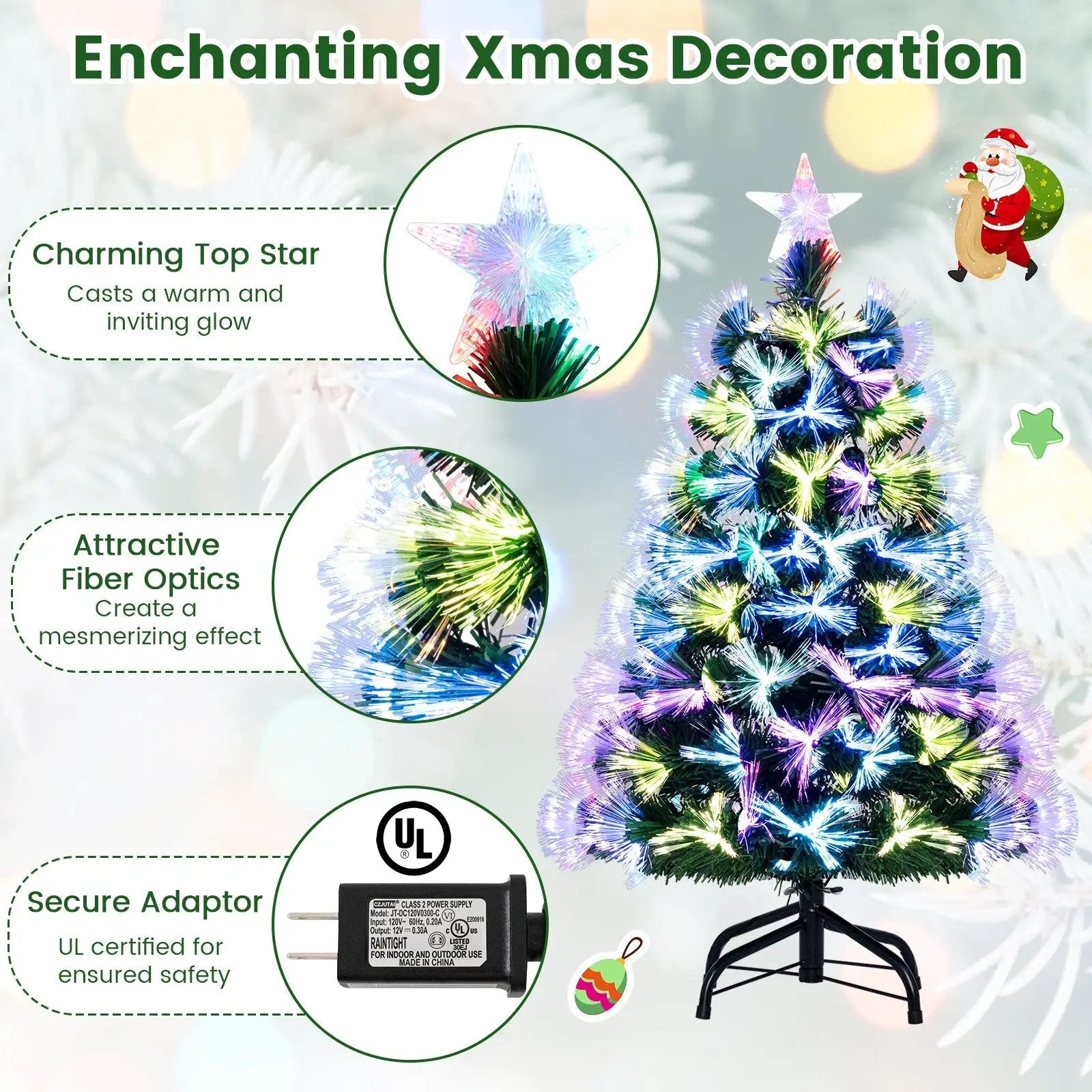 3 Feet Fiber Optic Christmas Tree with Branch Tips and Topper Star by DirectDeals