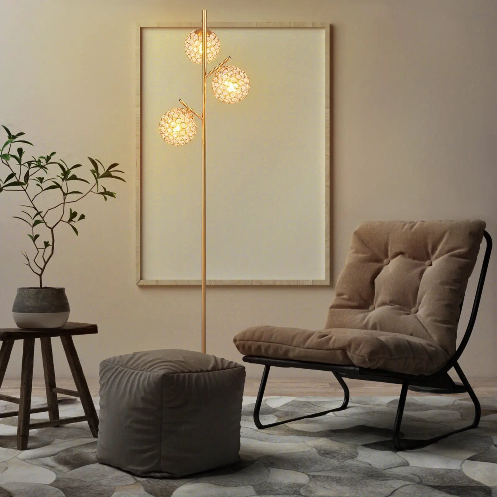 3-Globe Floor Lamp with Foot Switch and 3 E26 Bulb Bases-Golden by DirectDeals