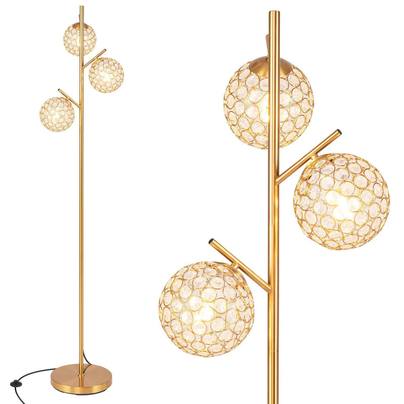 3-Globe Floor Lamp with Foot Switch and 3 E26 Bulb Bases-Golden by DirectDeals