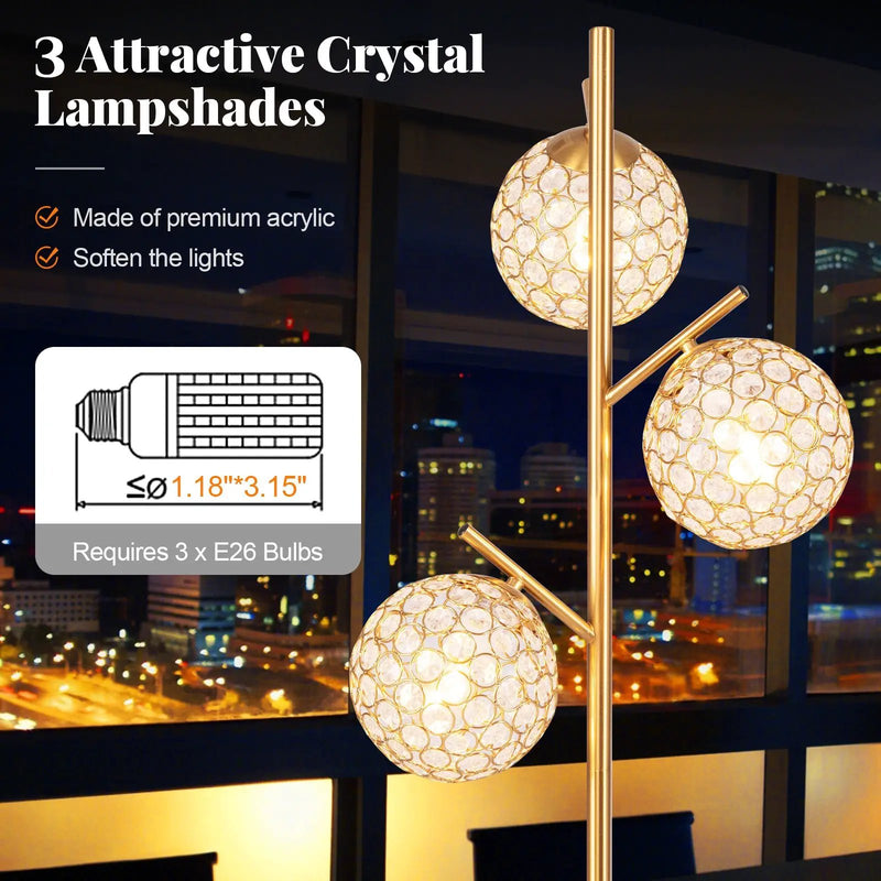 3-Globe Floor Lamp with Foot Switch and 3 E26 Bulb Bases-Golden by DirectDeals