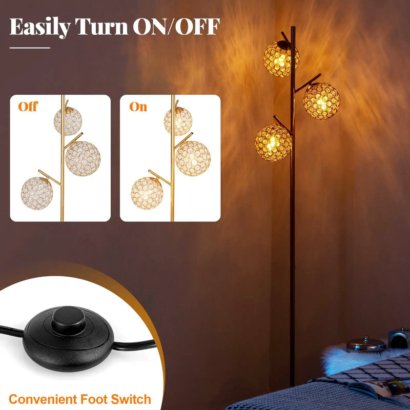 3-Globe Floor Lamp with Foot Switch and 3 E26 Bulb Bases-Golden by DirectDeals