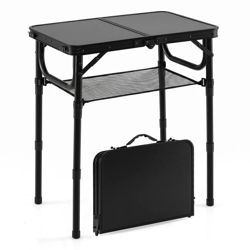3-Height Folding Camping Table with Large Storage Net & Handle by DirectDeals