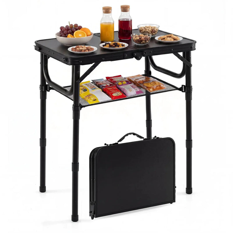 3-Height Folding Camping Table with Large Storage Net & Handle by DirectDeals