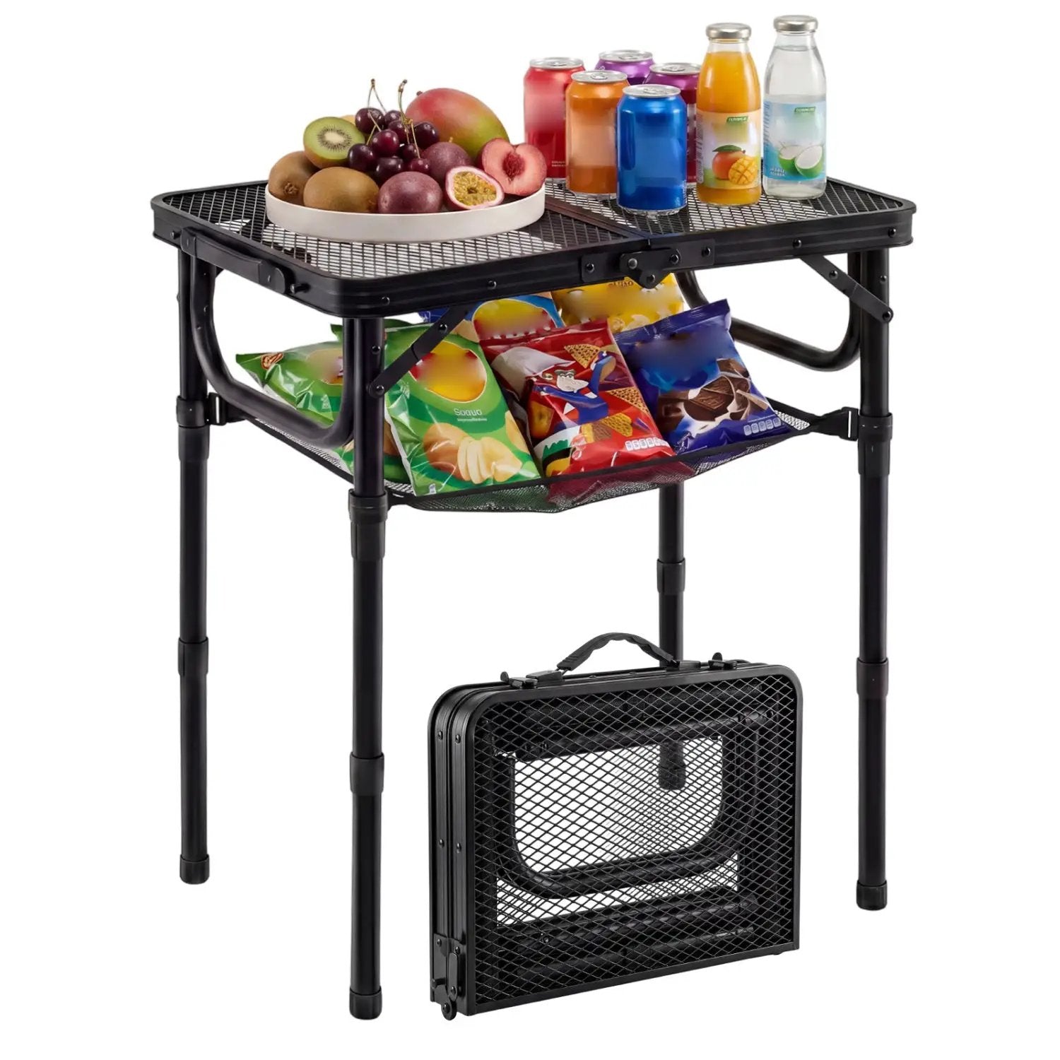 3-Height Folding Picnic Table with Large Storage Net and Handle by DirectDeals