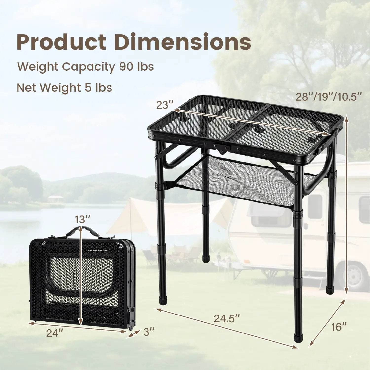 3-Height Folding Picnic Table with Large Storage Net and Handle by DirectDeals