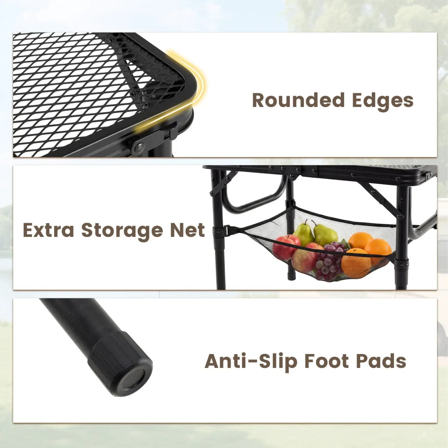 3-Height Folding Picnic Table with Large Storage Net and Handle by DirectDeals