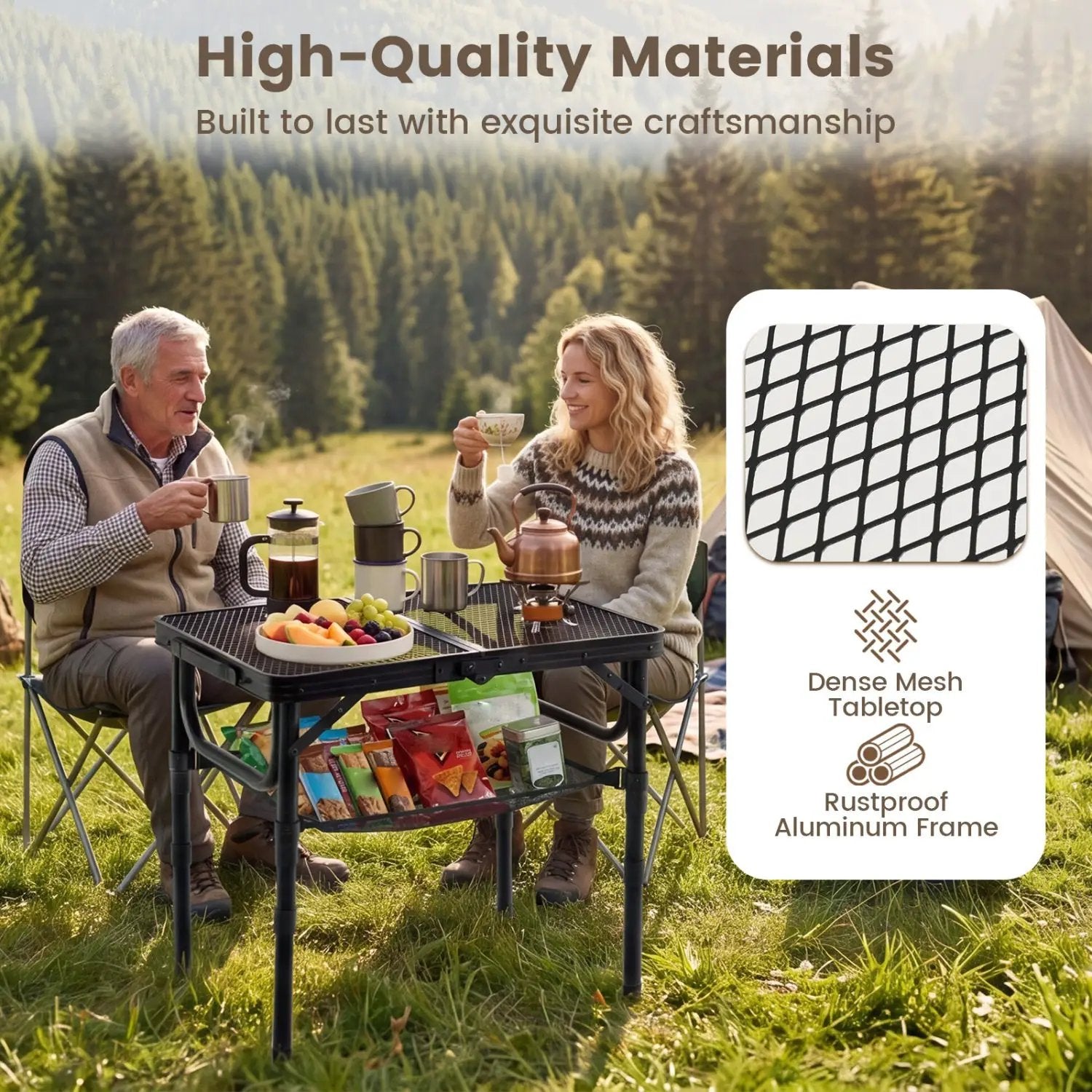 3-Height Folding Picnic Table with Large Storage Net and Handle by DirectDeals