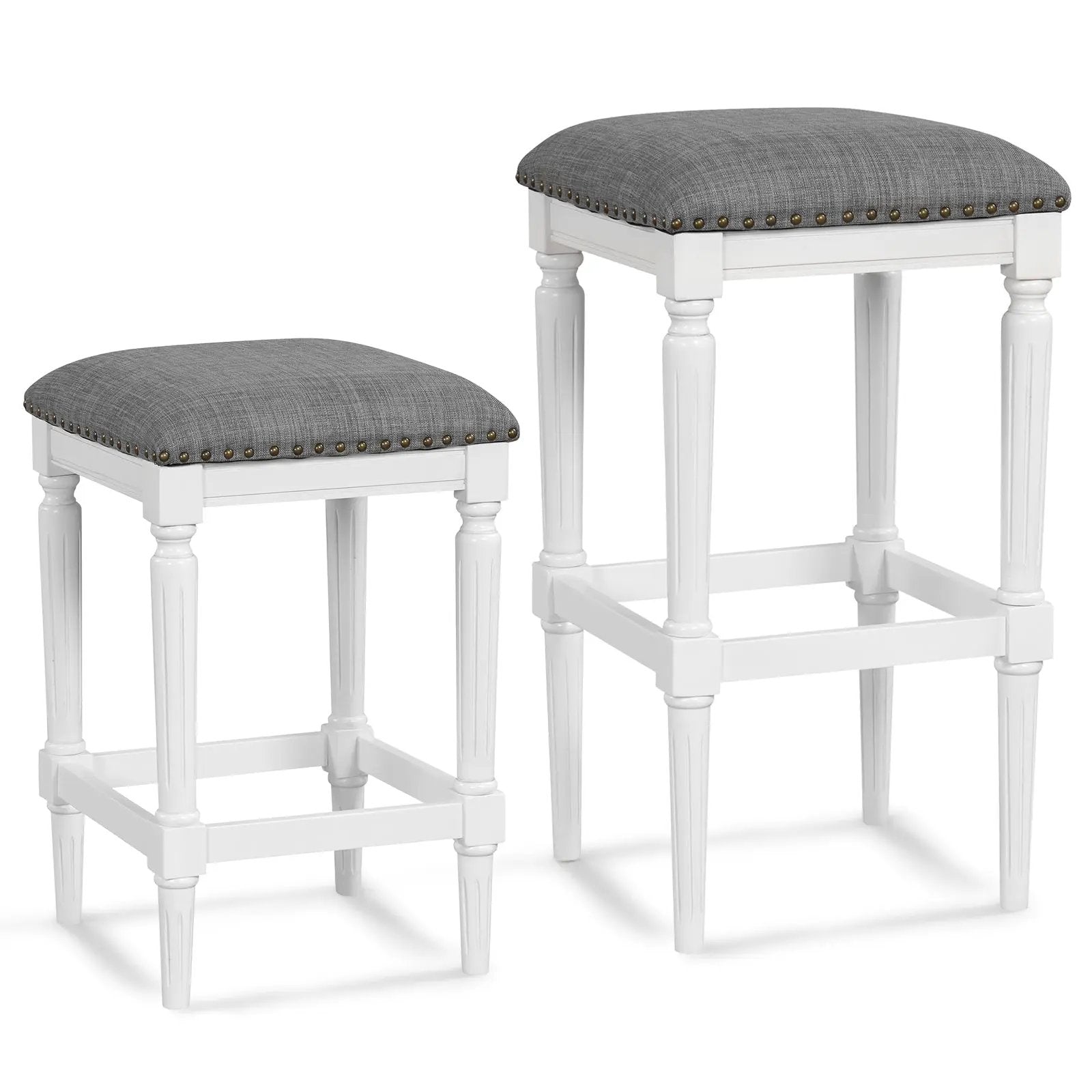 3 Heights Square Saddle Stool Set of 2 with Footrests and Padded Seats-Gray by DirectDeals
