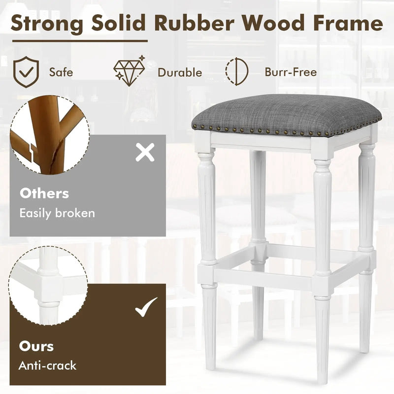 3 Heights Square Saddle Stool Set of 2 with Footrests and Padded Seats-Gray by DirectDeals