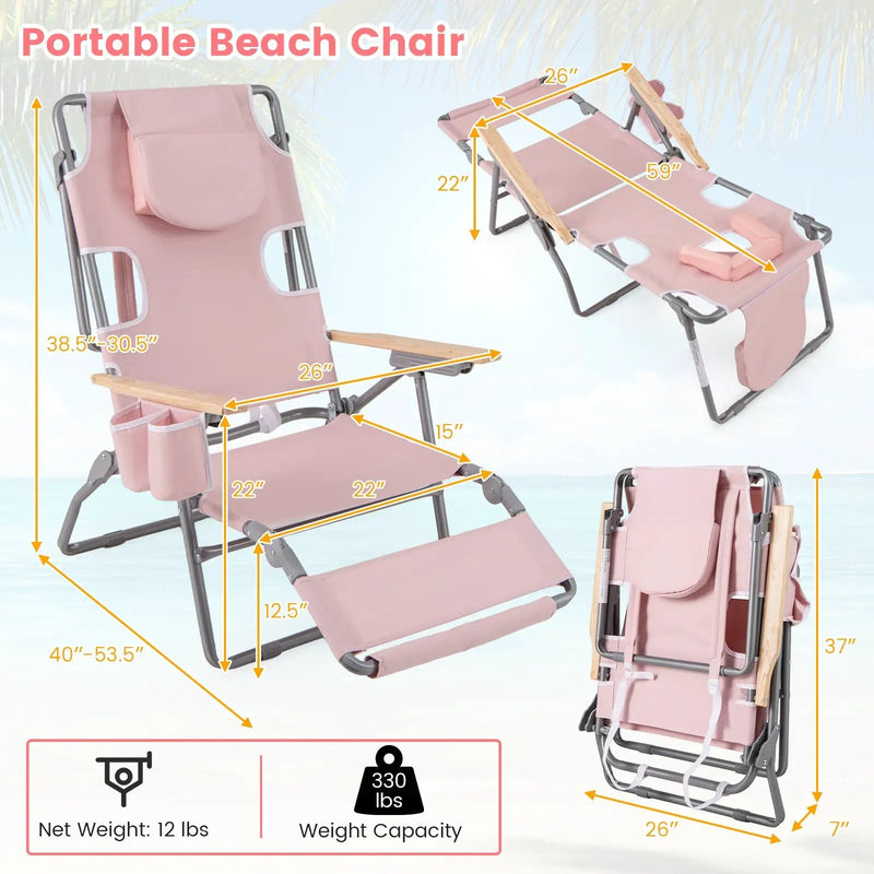 3-IN-1 Foldable Beach Chair with Footrest and Adjustable Backrest by DirectDeals