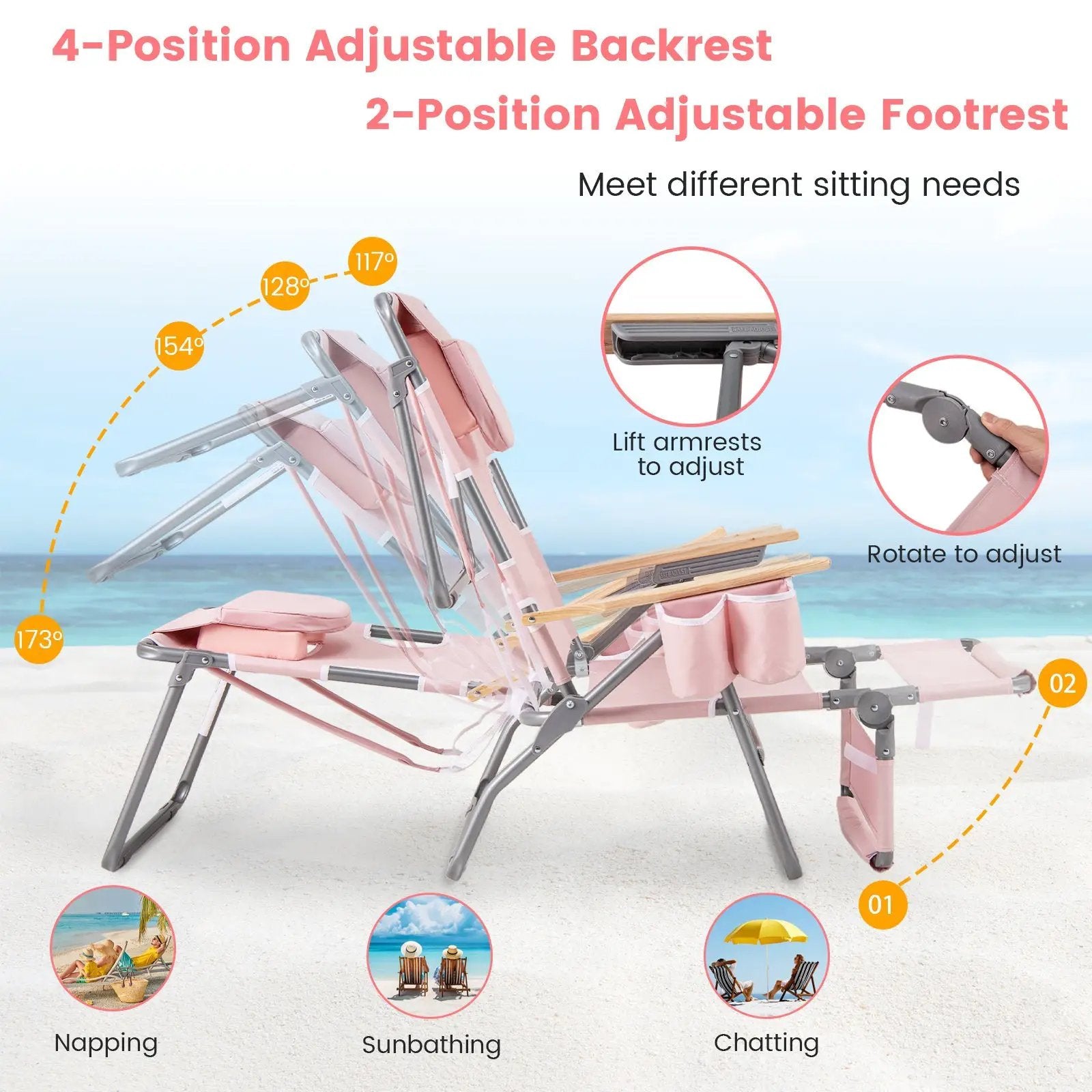 3-IN-1 Foldable Beach Chair with Footrest and Adjustable Backrest by DirectDeals