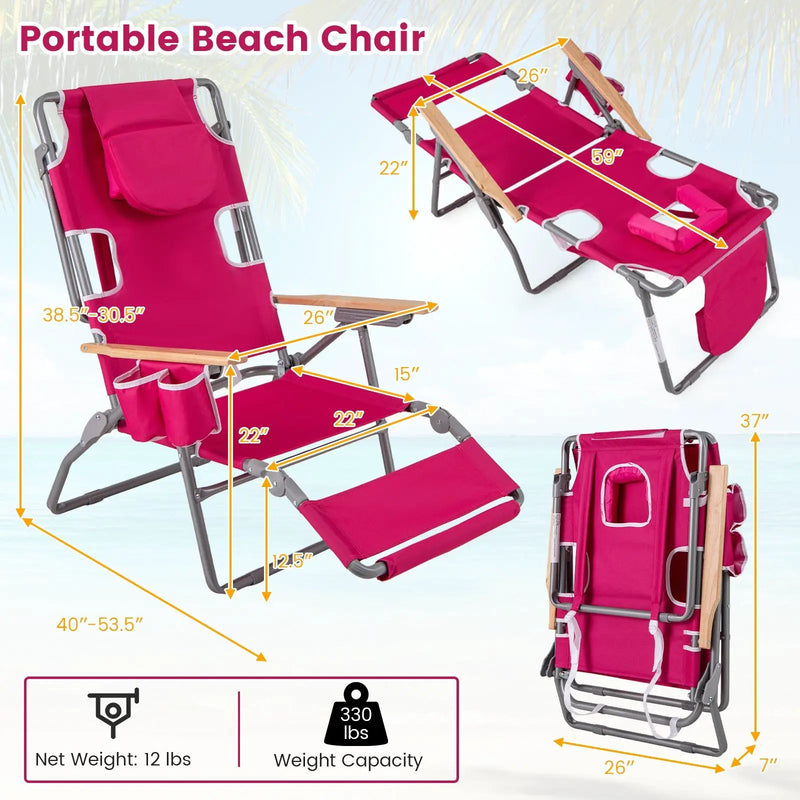 3-IN-1 Foldable Beach Chair with Footrest and Adjustable Backrest by DirectDeals