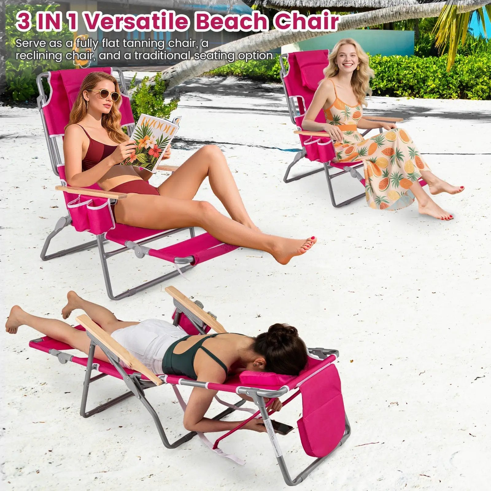 3-IN-1 Foldable Beach Chair with Footrest and Adjustable Backrest by DirectDeals