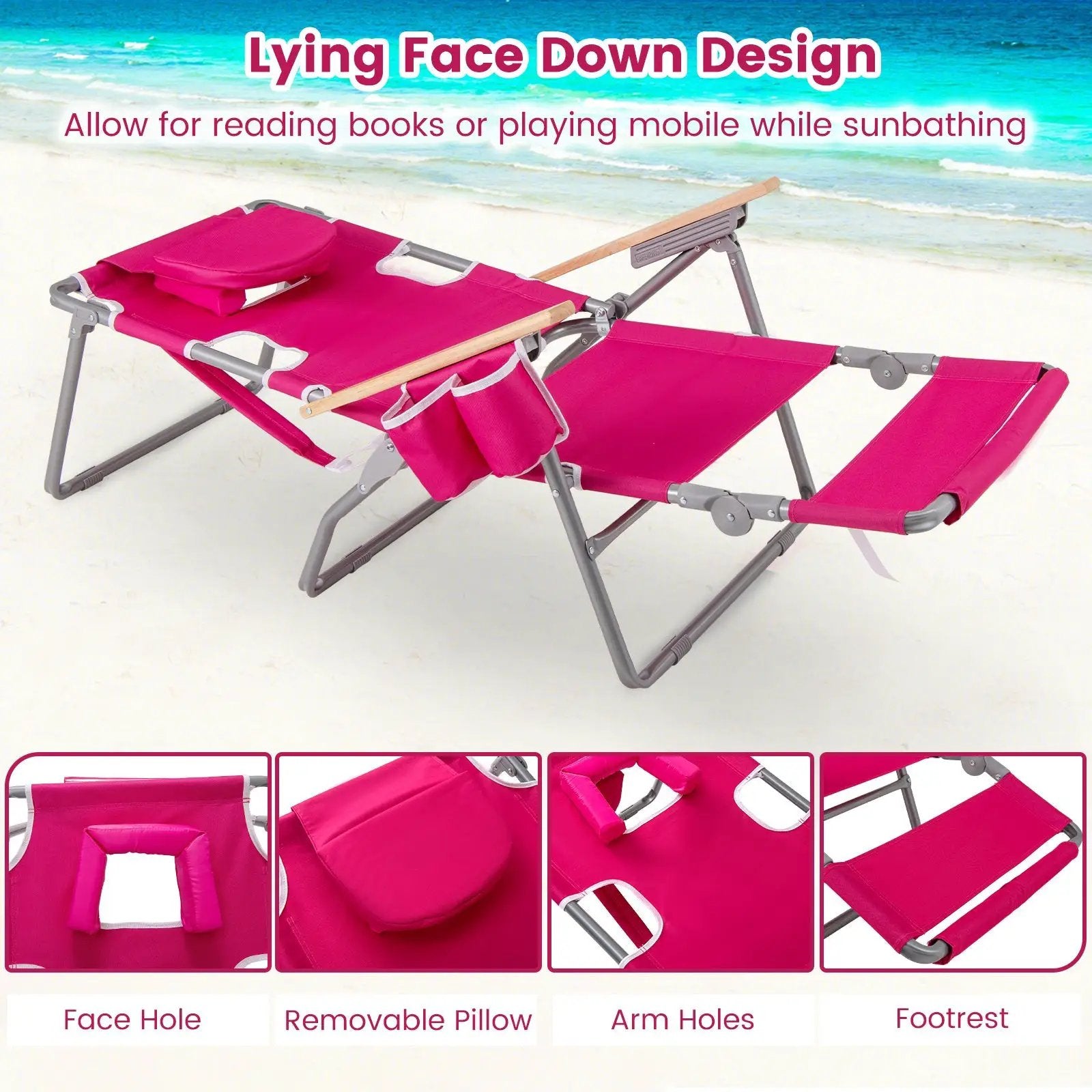 3-IN-1 Foldable Beach Chair with Footrest and Adjustable Backrest by DirectDeals