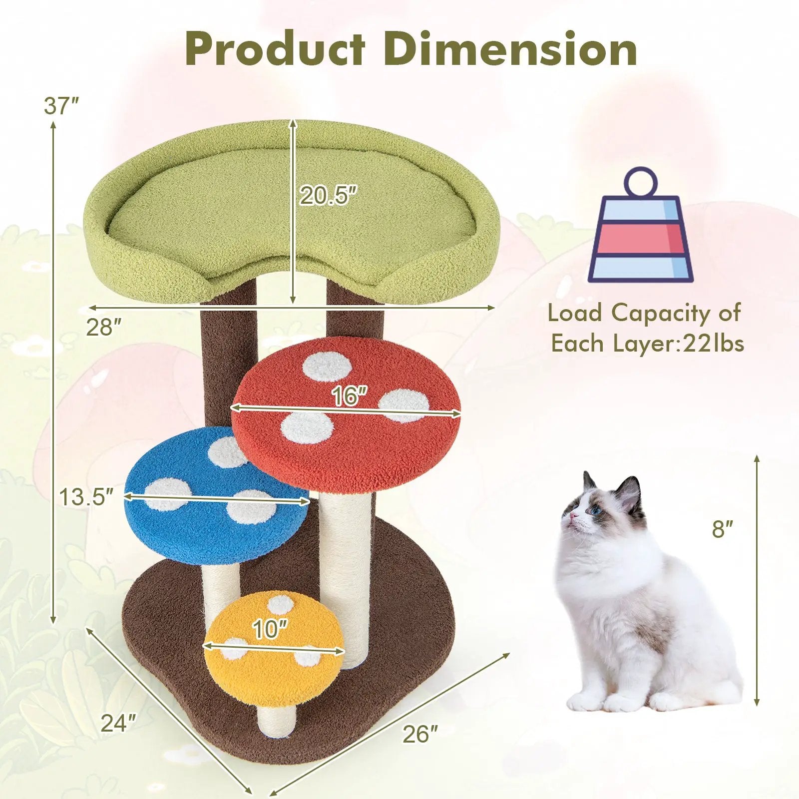 3-In-1 Cat Tree 3 Full-Wrapped Sisal Posts Removable Mat and Platforms-Multicolor by DirectDeals