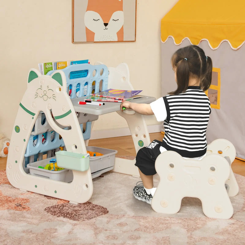 3-In-1 Double Sided Magnetic Dry-Erase Board with Stool and Flipped Writing Desktop by DirectDeals