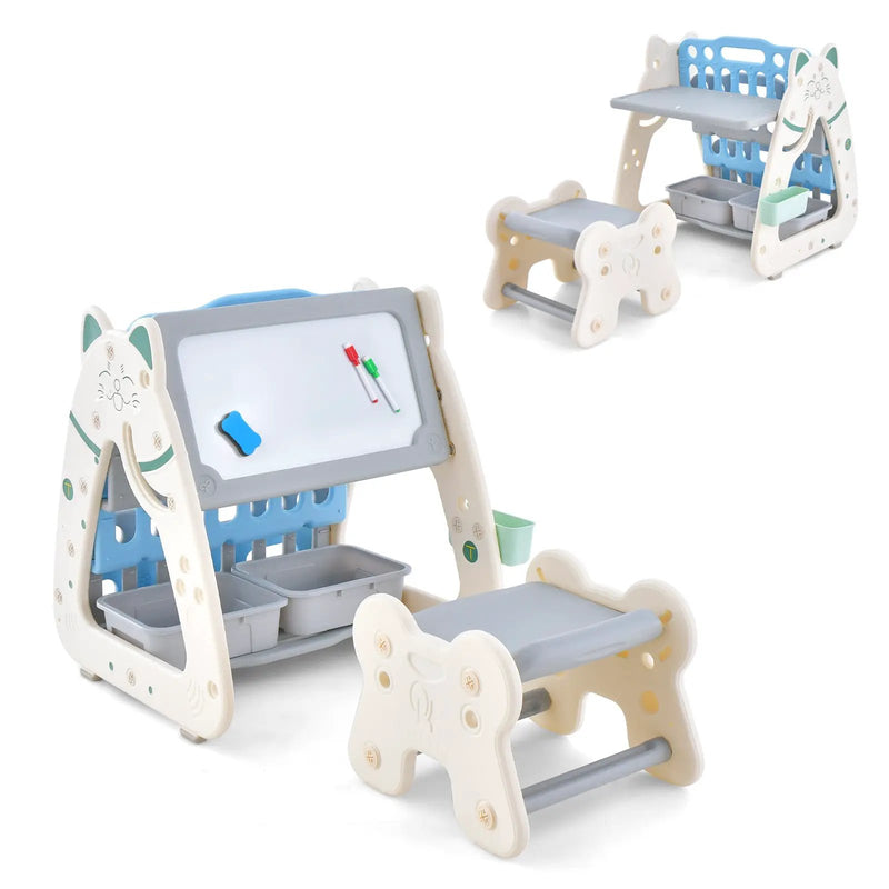 3-In-1 Double Sided Magnetic Dry-Erase Board with Stool and Flipped Writing Desktop by DirectDeals