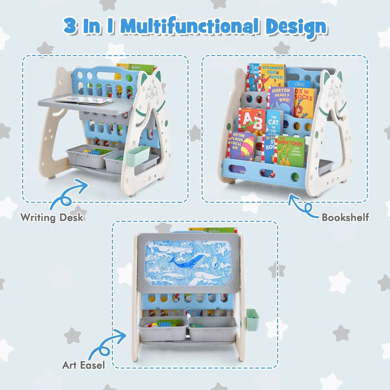3-In-1 Double Sided Magnetic Dry-Erase Board with Stool and Flipped Writing Desktop by DirectDeals