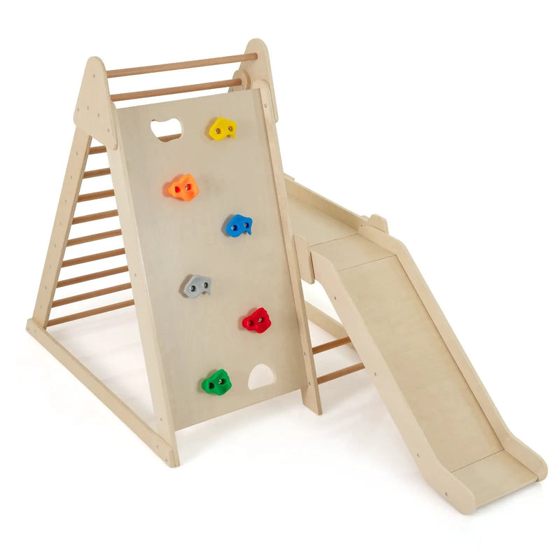 3-In 1 Jungle Gym Indoor Playground with Extended Slide for Toddlers-Natural by DirectDeals