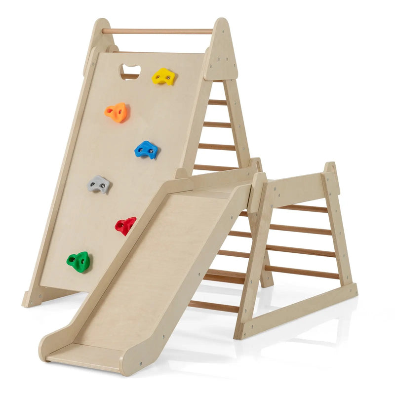 3-In 1 Jungle Gym Indoor Playground with Extended Slide for Toddlers-Natural by DirectDeals