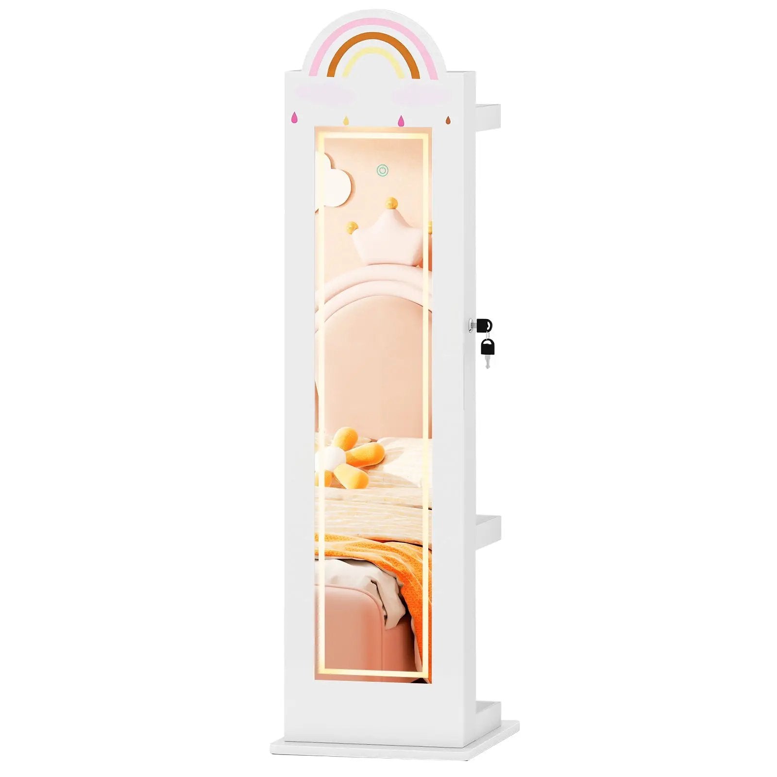 3 In 1 Kids Jewelry Cabinet Freestanding Jewelry Armoire with 3-Color Lighted Mirror by DirectDeals