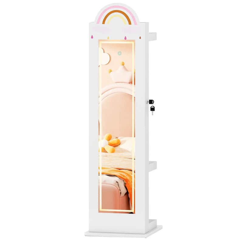 3 In 1 Kids Jewelry Cabinet Freestanding Jewelry Armoire with 3-Color Lighted Mirror by DirectDeals