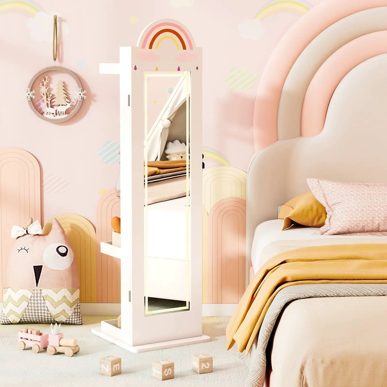 3 In 1 Kids Jewelry Cabinet Freestanding Jewelry Armoire with 3-Color Lighted Mirror by DirectDeals