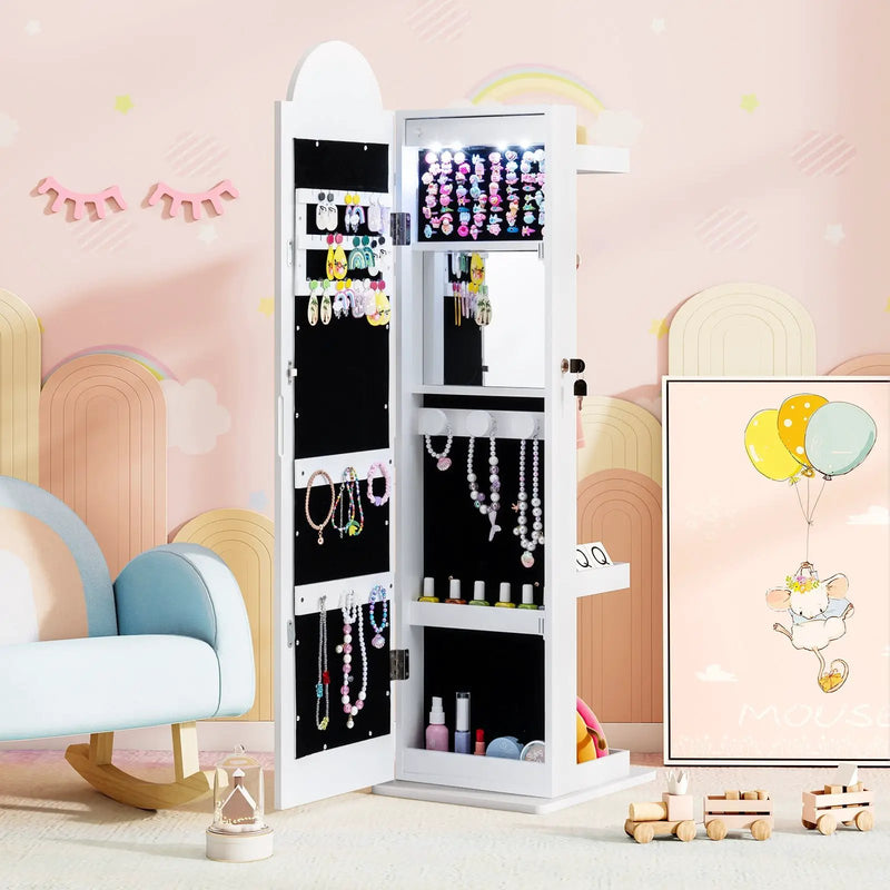 3 In 1 Kids Jewelry Cabinet Freestanding Jewelry Armoire with 3-Color Lighted Mirror by DirectDeals