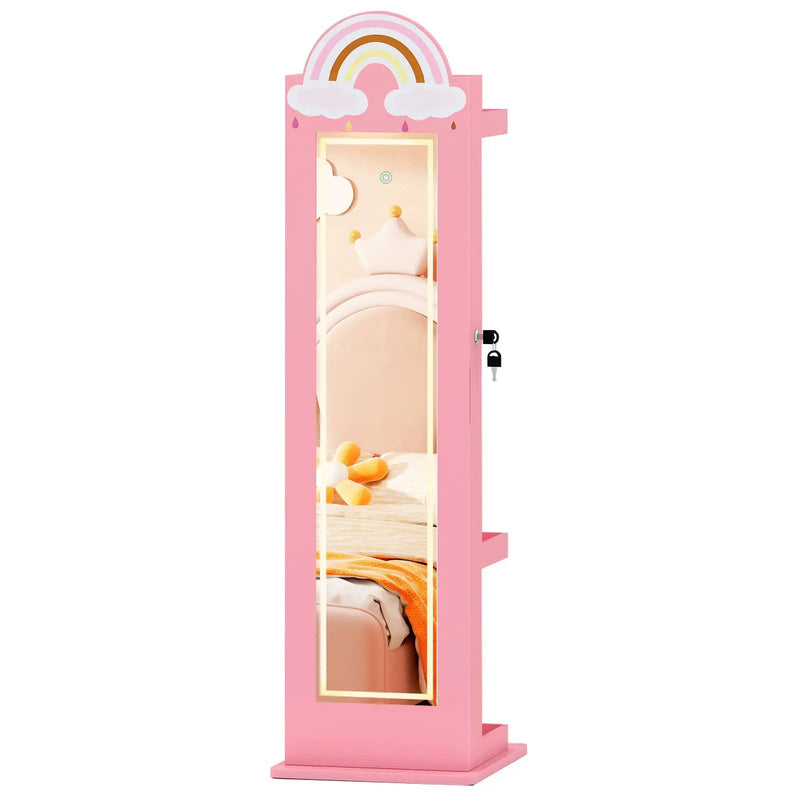 3 In 1 Kids Jewelry Cabinet Freestanding Jewelry Armoire with 3-Color Lighted Mirror by DirectDeals
