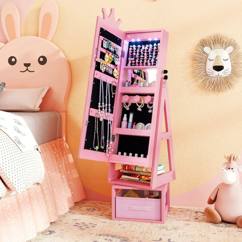3 In 1 Kids Jewelry Cabinet with 3-Color Lighted Full Length Mirror by DirectDeals