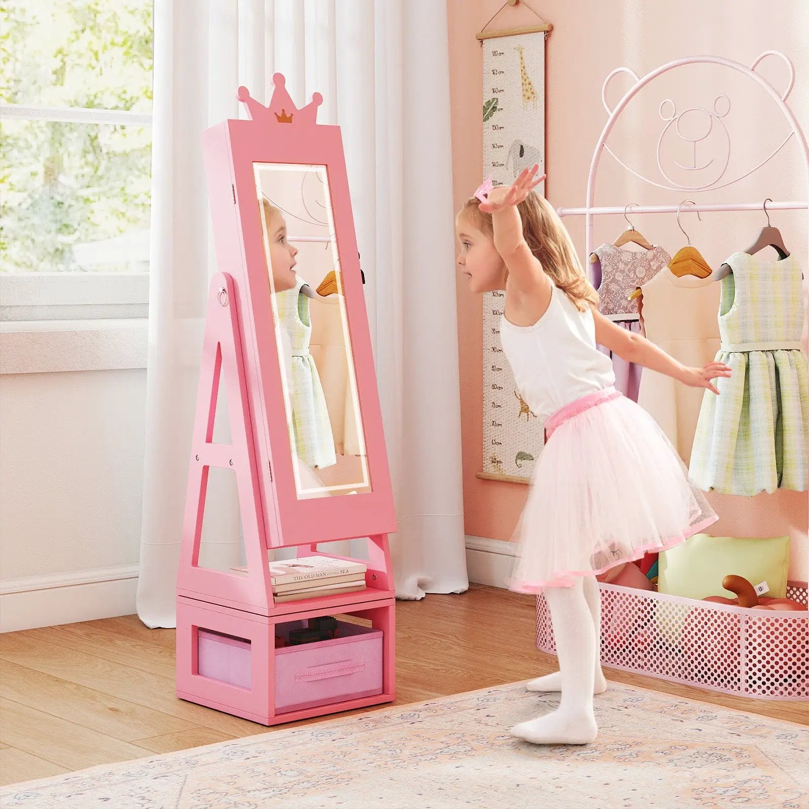 3 In 1 Kids Jewelry Cabinet with 3-Color Lighted Full Length Mirror by DirectDeals