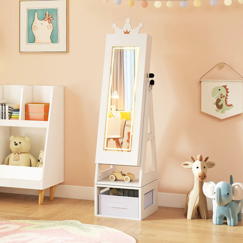 3 In 1 Kids Jewelry Cabinet with 3-Color Lighted Full Length Mirror by DirectDeals