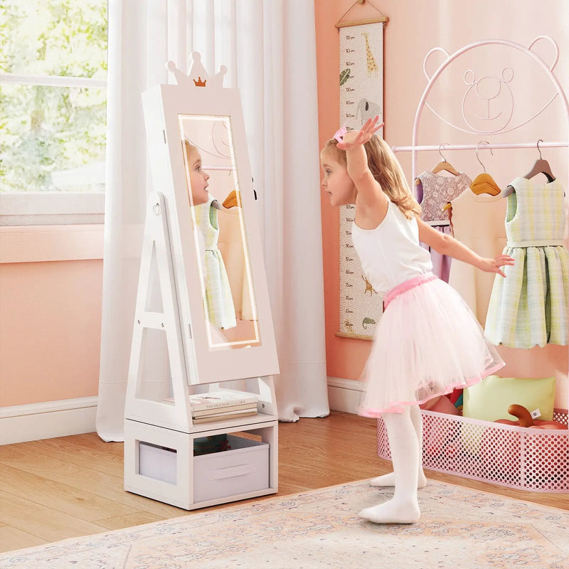 3 In 1 Kids Jewelry Cabinet with 3-Color Lighted Full Length Mirror by DirectDeals